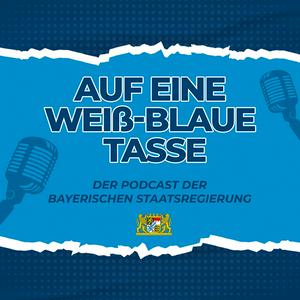 Höre Auf eine weiß-blaue Tasse in der App.